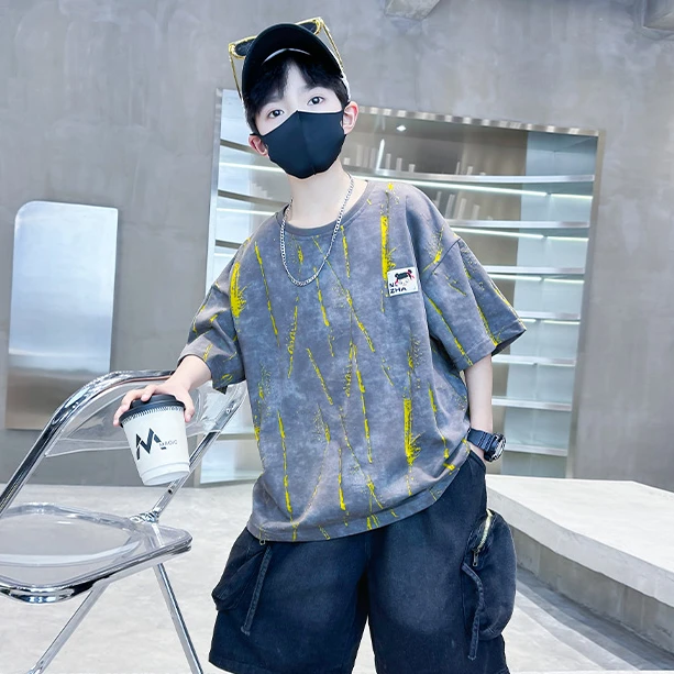 儿童装男童夏装纯棉短袖T恤2025新款中大童夏季男孩洋气夏款半袖t