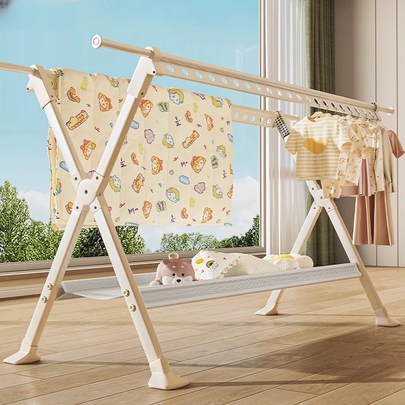 晾衣架落地家用阳台室内外折叠凉衣杆挂衣服伸缩晒衣架晒被子神器