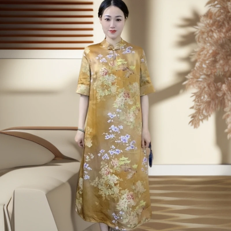 江南鑫雅阁【良城美锦】夏季气质时尚新中式立领网红连衣裙重磅显瘦