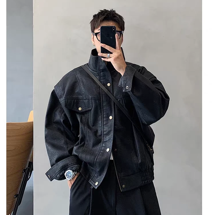 90绒冬季痞帅立领皮衣羽绒服保暖休闲硬挺外套