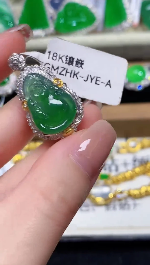 吊坠(不含链)18K金镶嵌翡翠LL多样性发其一