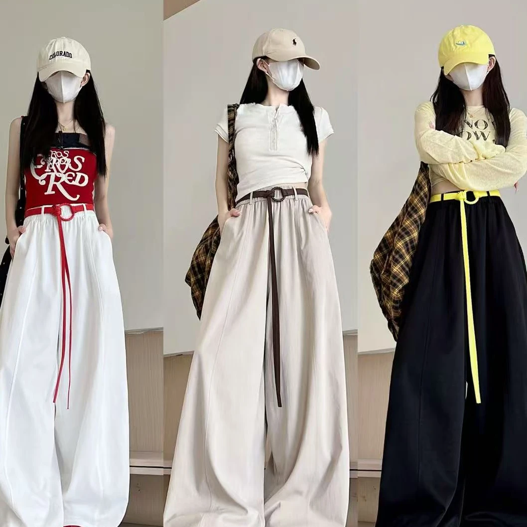 【次日发+运费险】慵懒感弯刀裤女宽松简约压褶遮肚阔腿裤（无腰带）