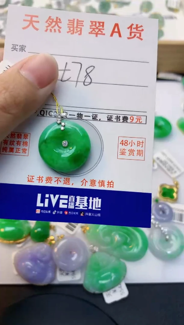颈饰18K金镶嵌翡翠天然缅甸A货翡翠百元以上9元证书费自理