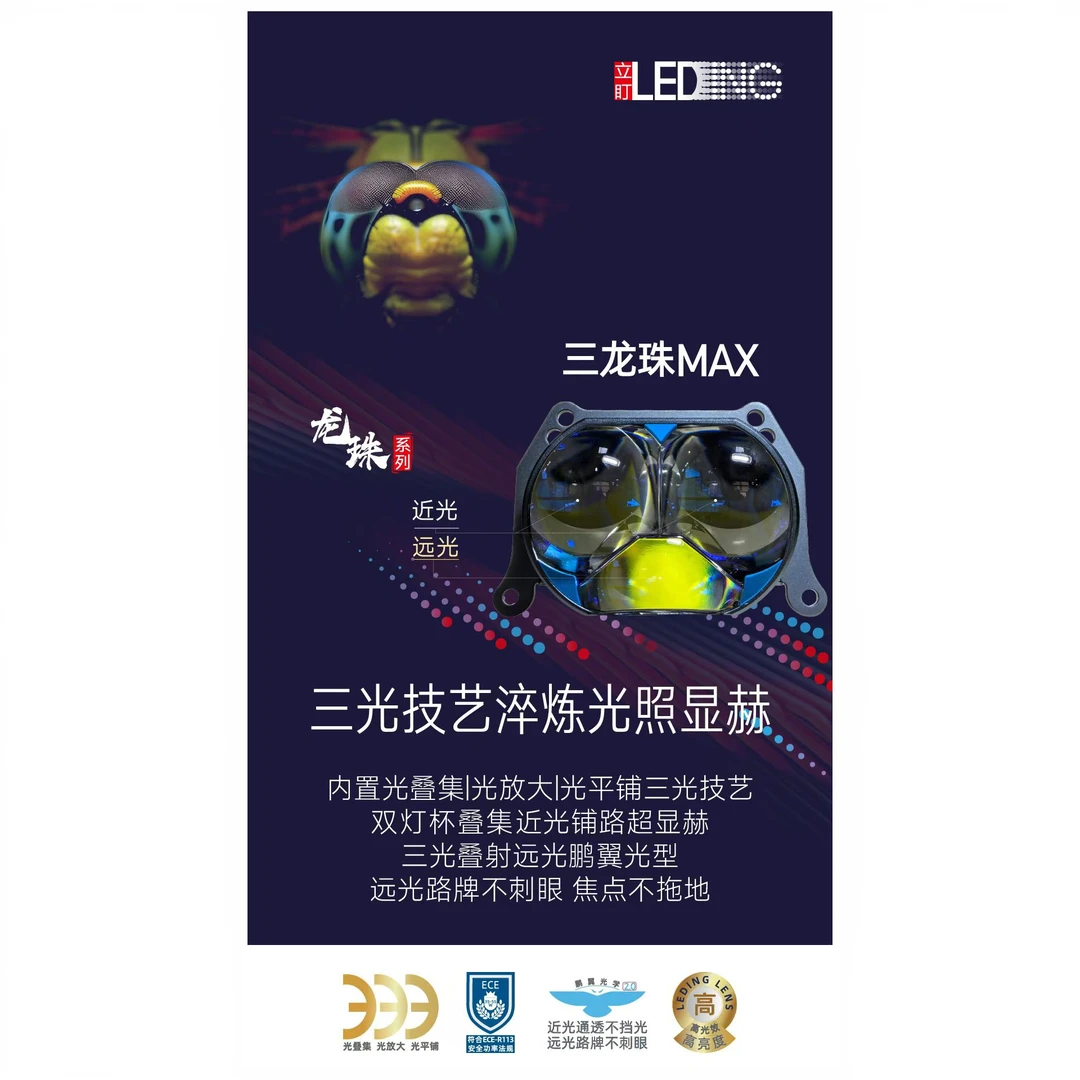 立盯三龙珠MAX三直射LED高亮透镜大灯鹏翼光型不挡光高流明