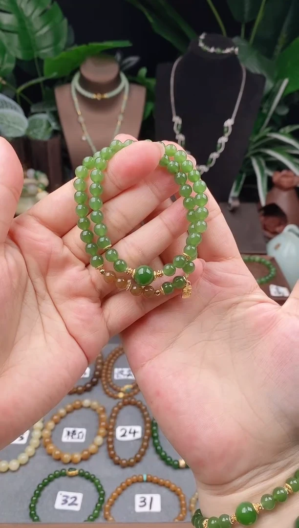 【闪购商品】和田玉手链未镶嵌精品6m俄料碧玉双圈手串