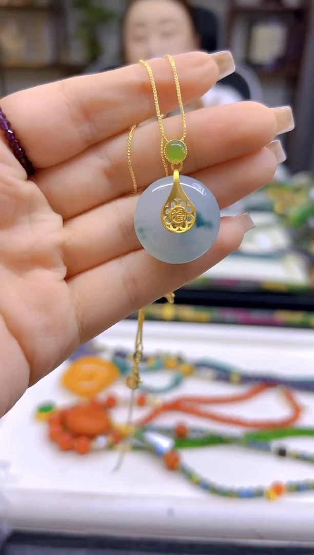 翡翠银S925镀金镶嵌吊坠(赠链)DIY款D144
