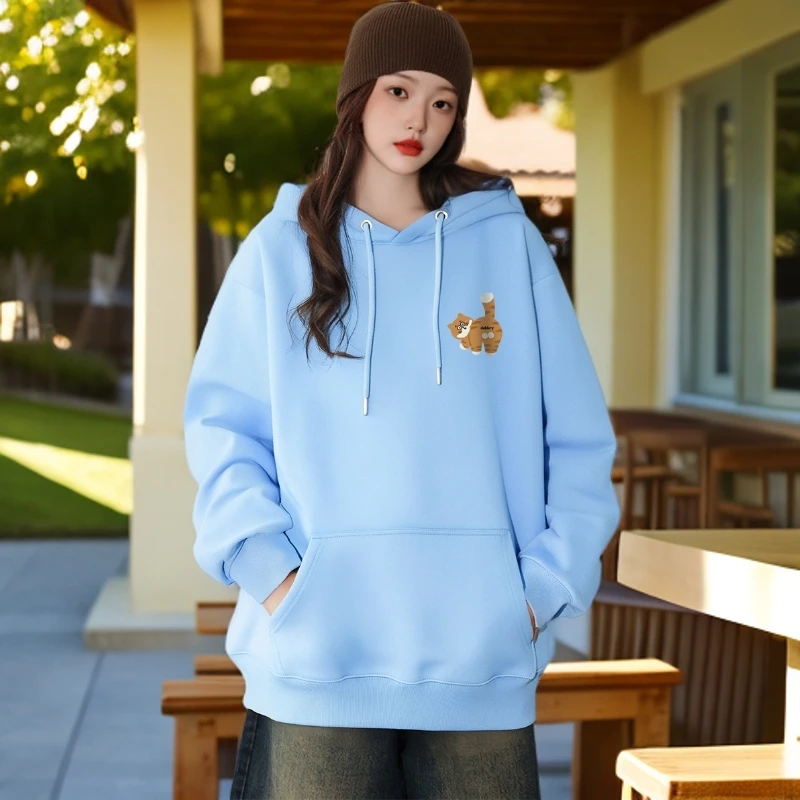 Labzaa趣味卡通猫咪印花宽松连帽卫衣男女秋冬季休闲百搭情侣上衣