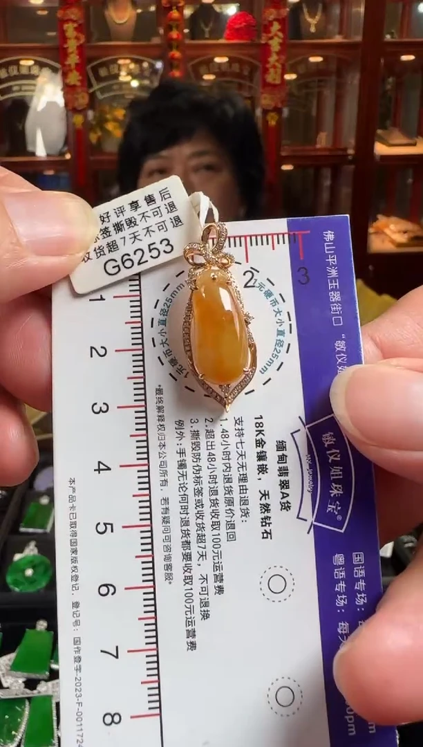 颈饰18K金镶嵌翡翠G6253 冰红福瓜