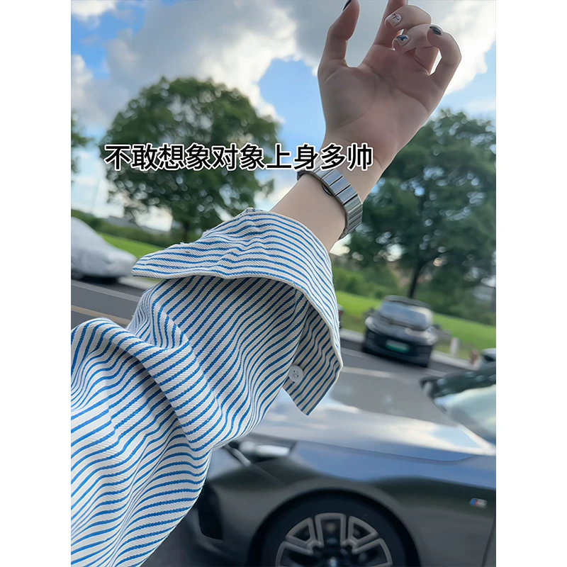 cleanfit条纹长袖衬衫男夏季潮牌薄款慵懒风美式复古休闲衬衣外套