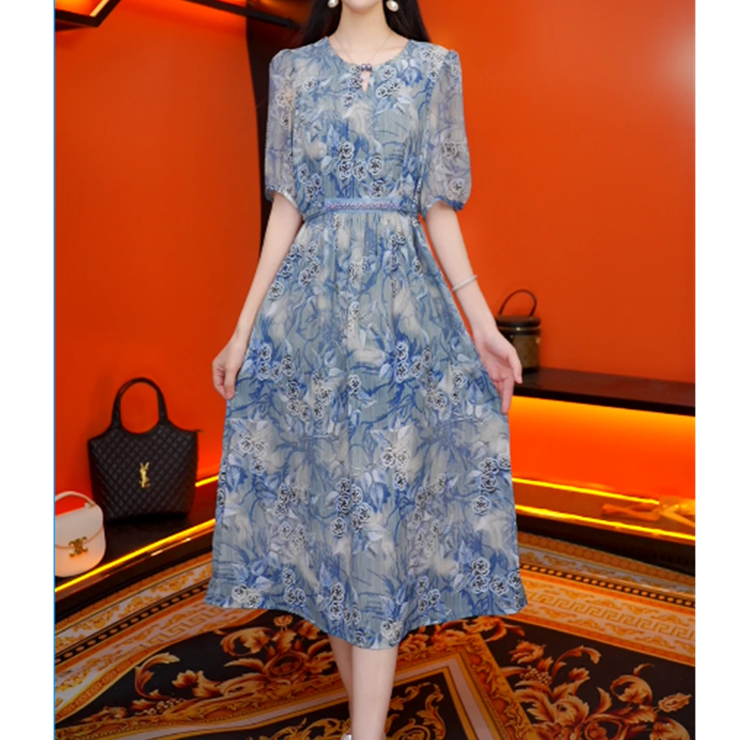 高端气质洋气显瘦连衣裙2025夏季新款妈妈装轻奢高级感长裙4972