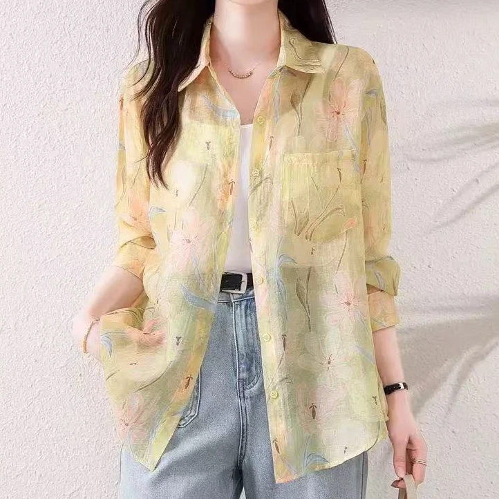 【慕妍专属】8855（衣长63）深圳南油高端欧货时尚印花衬衫女上衣