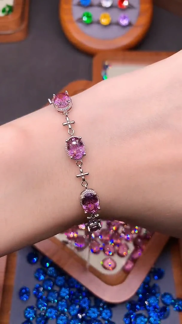 手链银S925镶嵌双色碧玺....