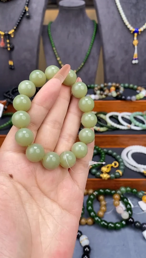 和田玉未镶嵌挂件14mm黄口圆珠手串