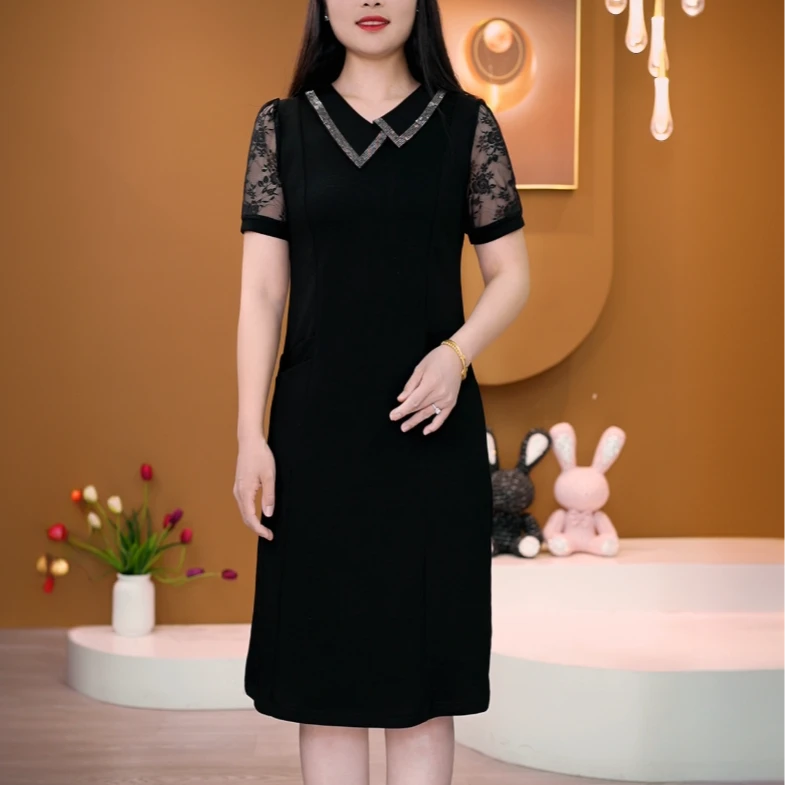 减龄透气POLO领夏季娃娃领连衣裙宽松气质中长款显瘦修身