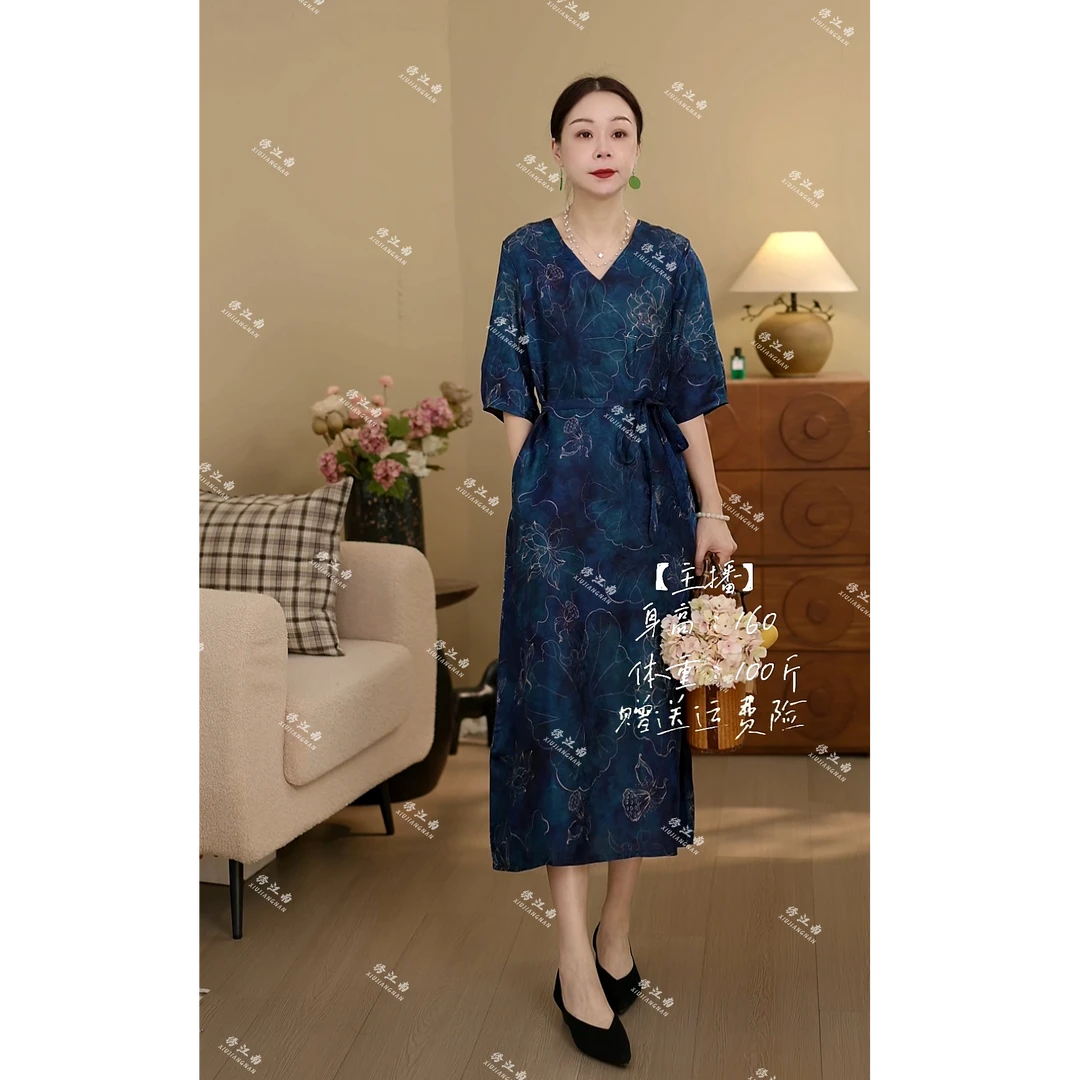 蓝莲花！新中式通勤日常气质连衣裙！5572