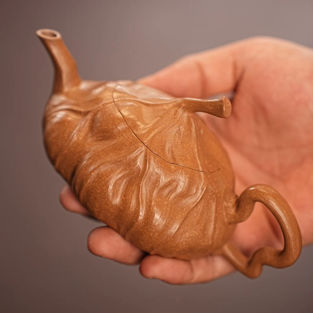 宜兴原矿紫砂壶精美茶壶茶具全手工纯手工老青灰泥【残荷】130毫升