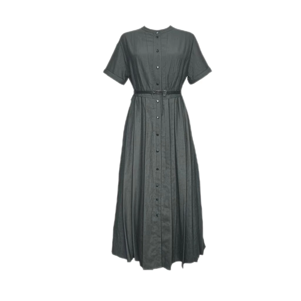 【MUYU】【雅典娜】亚麻+莱赛尔夏季新款气质显瘦中长款短袖连衣裙2