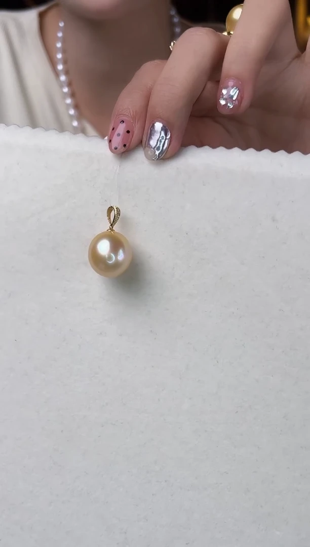 18K金镶嵌海水珍珠吊坠(不含链)金珠14-15mm