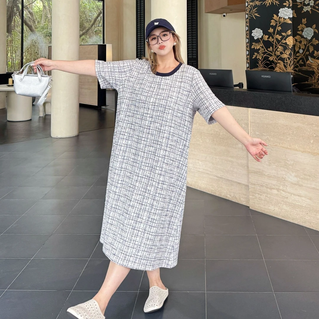 媛子大码小香风连衣裙设计感粗花呢优雅气质25夏季显瘦时髦洋气