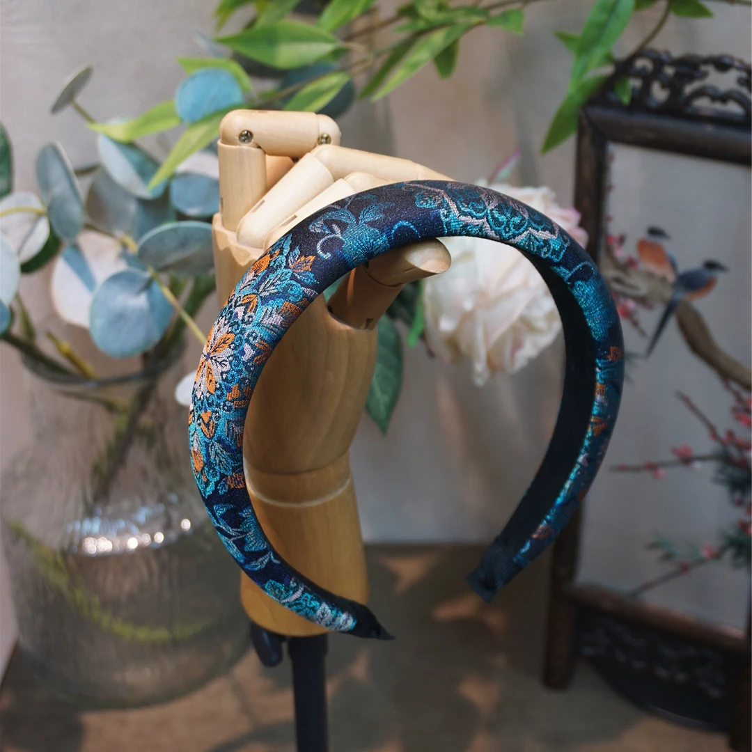 【花位随机】三马宋锦螺钿蓝宝相花布艺手工发箍高颅顶发饰
