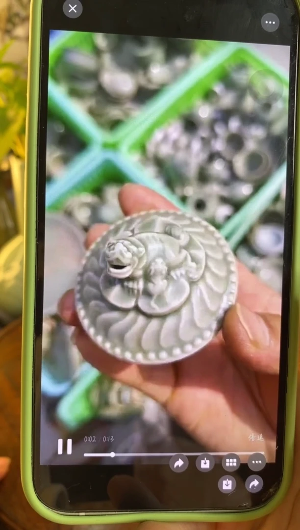 XG001 耀州窑 瑕疵处理狮子盖子 一个