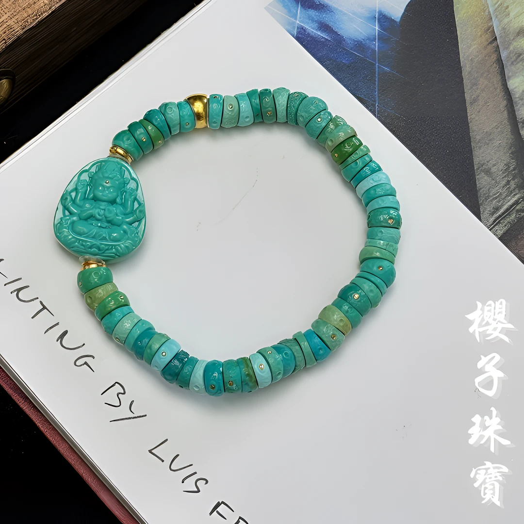 樱子 |花烬  度母猪大肠绿松石原矿18K金时尚百搭手串*YZLS2188