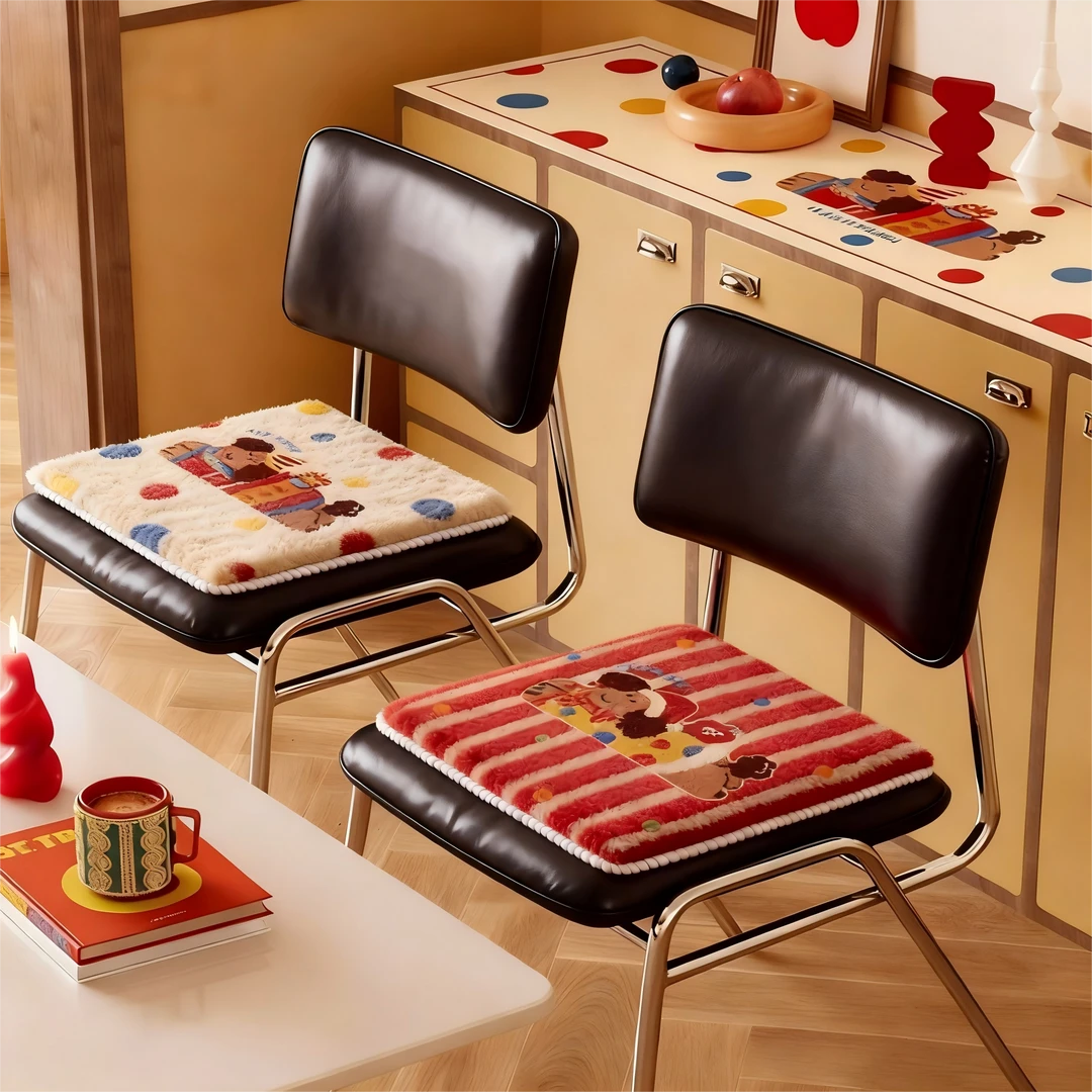 卡通冬季通用方形汽车坐垫办公室学生椅子垫餐椅毛绒隔凉凳子屁垫