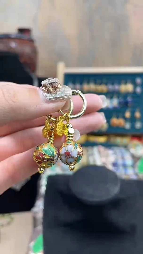 非遗手工景泰蓝金地单珠1.2耳扣