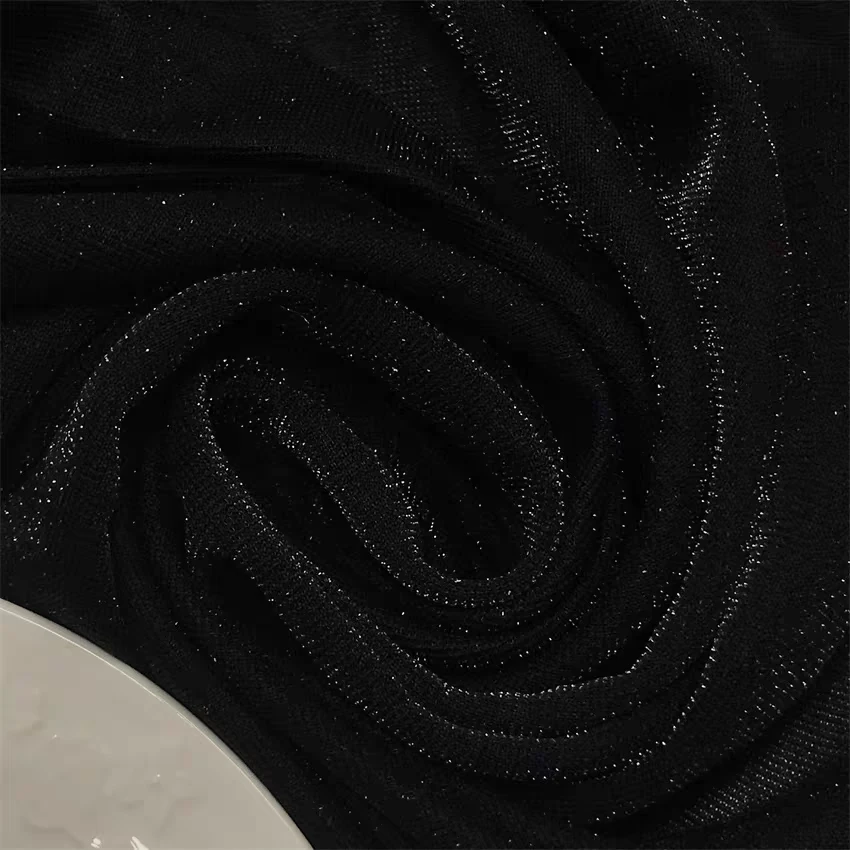 黑色织银亮丝醋酸混纺微透水烟面料^中大弹光泽垂 外贸布头H341