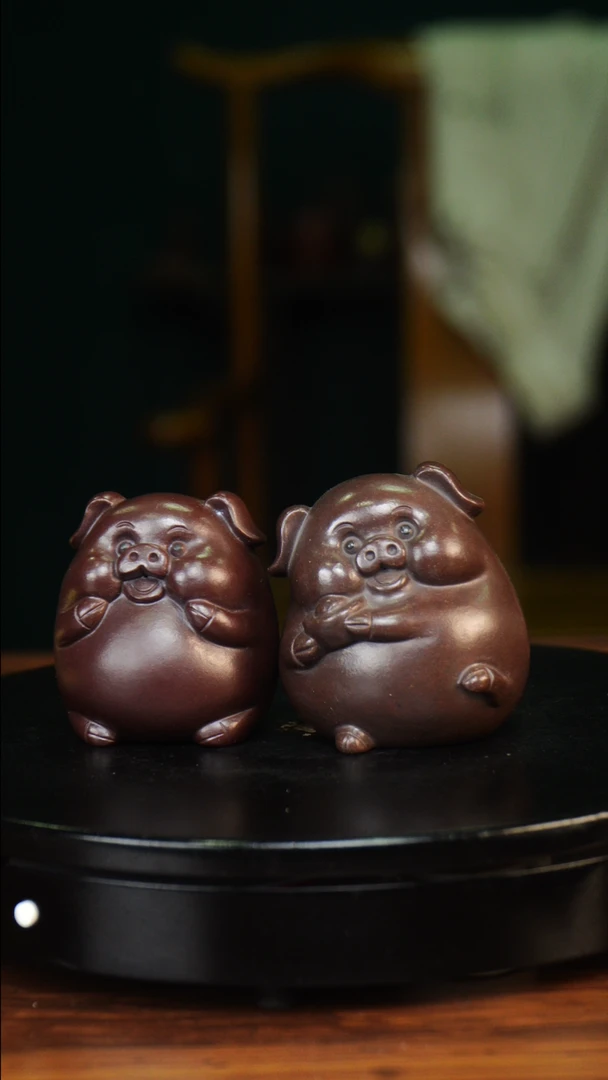 福猪一对（两只不同 笑口常开 财源滚滚）