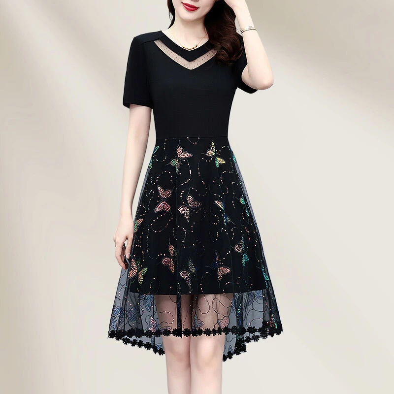 高级感女装大码连衣裙爆款2025夏季新款气质显瘦时尚洋气黑色裙子