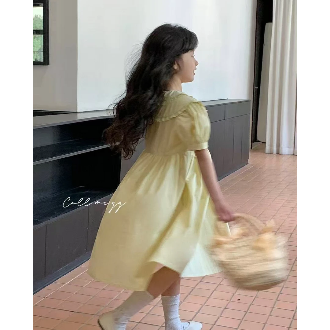 【小慕家】2025夏新款儿童休闲百搭洋气泡泡甜美袖连衣裙10989