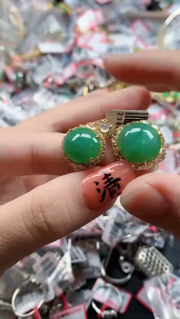 银S925镶嵌戒指翡翠天然A货缅甸翡翠