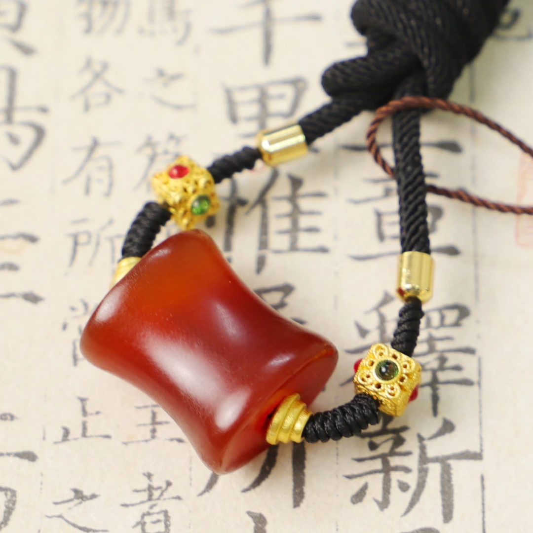 清代  DZ7692-老型风化纹 大竹节玛瑙 节节高 脖挂-FS