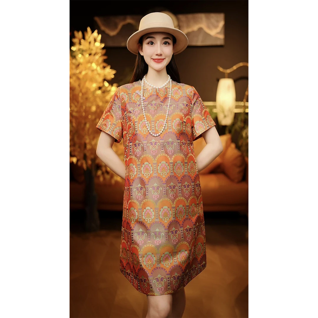 【可儿•高定】非遗名家蜀锦张和才圣树玫瑰锦旗袍连衣裙BW-WG0314