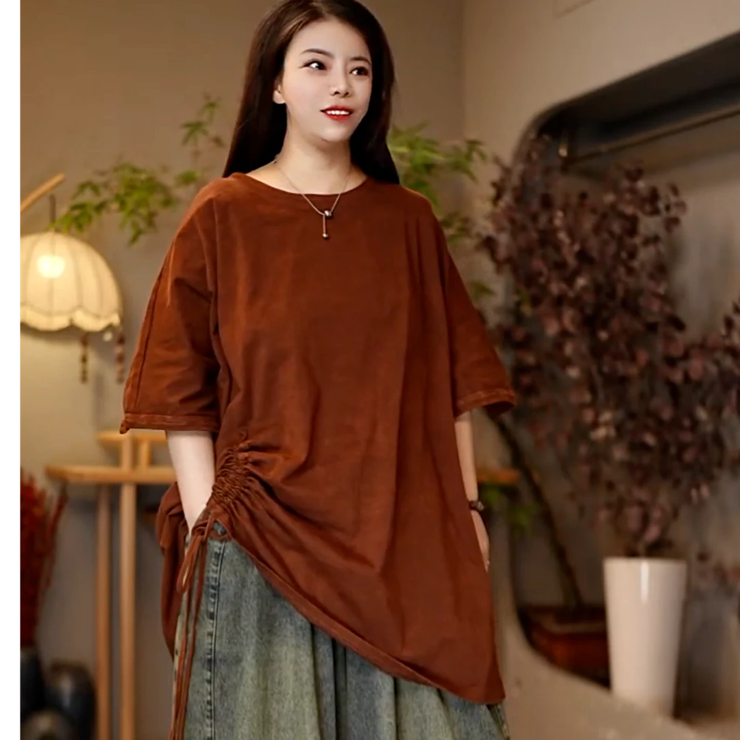 2653【靖靖原创】高品质个性吵色抽带棉T（前长85后长88、胸围156）