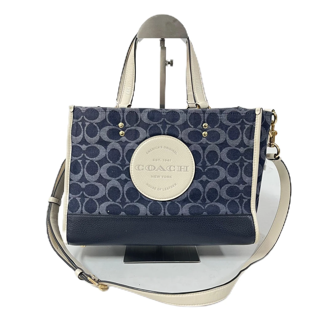 95新 COACH/蔻驰 藏蓝色香布蕾拼色帆布拼皮单肩斜挎包 Y-50017