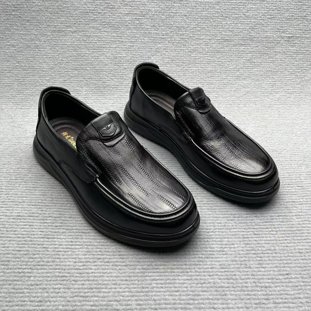 头层牛皮休闲鞋软底软面百搭英伦皮鞋透气舒适一脚蹬皮鞋