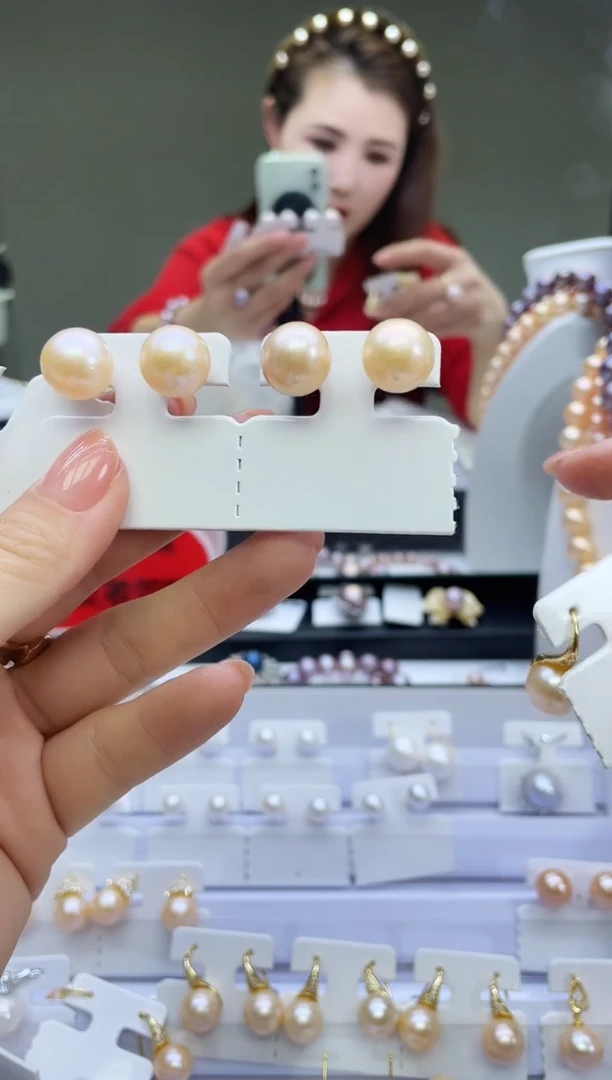 未镶嵌耳饰淡水珍珠中国红耳饰