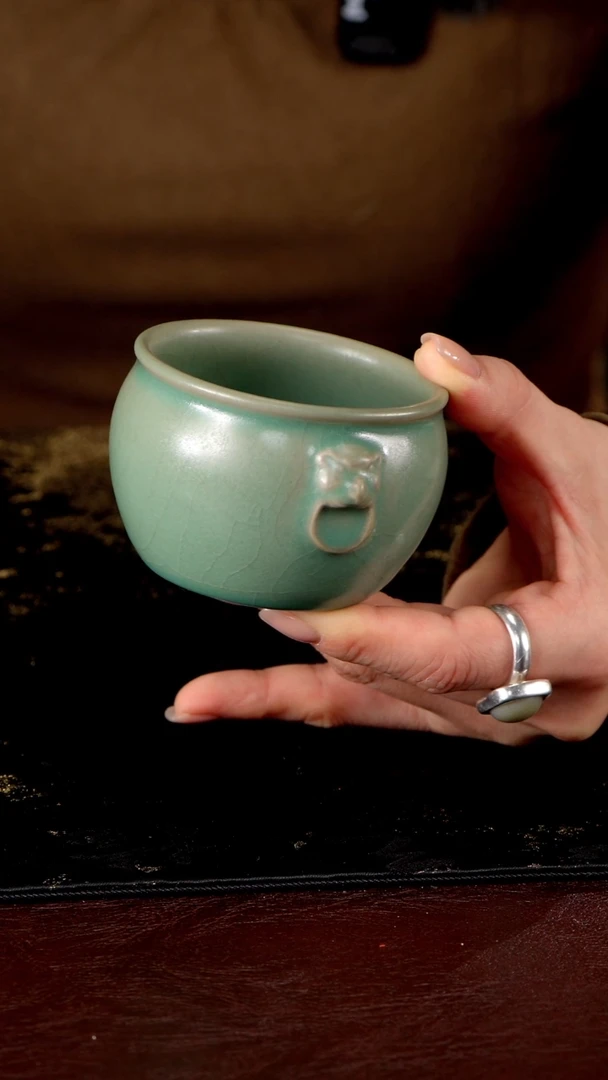 杯柴烧虎头缸杯 王君子章款