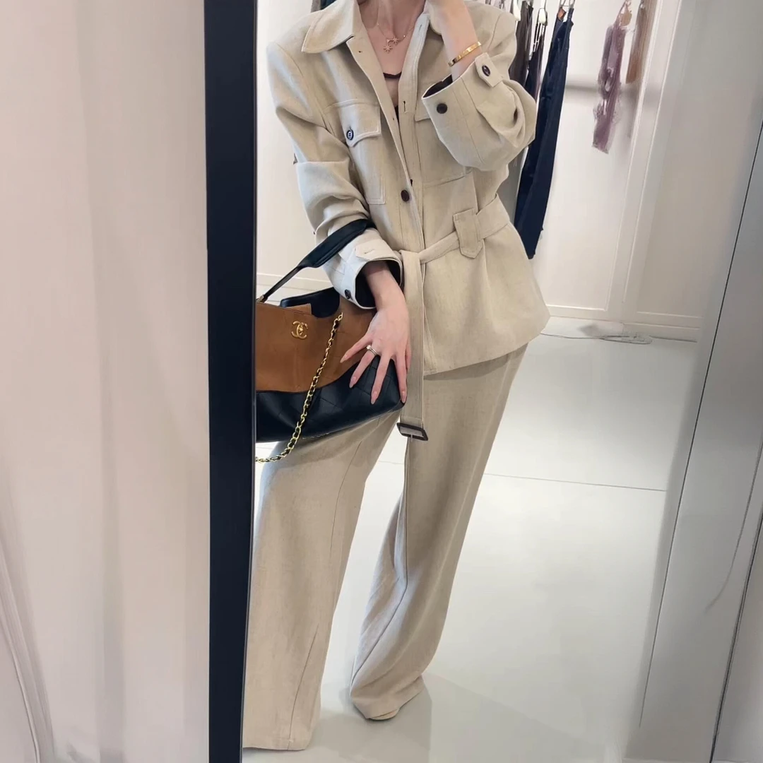 复古贵气老钱风收腰显瘦夹克套装气质高级感百搭外套阔腿裤两件套