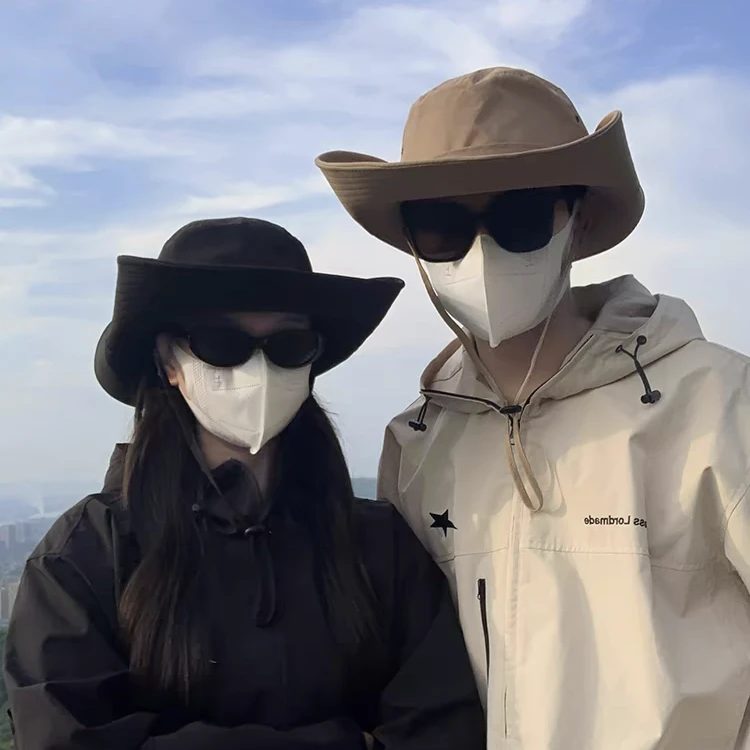 防晒帽女西部牛仔帽户外露营遮阳帽情侣登山帽渔夫大头围钓鱼帽男