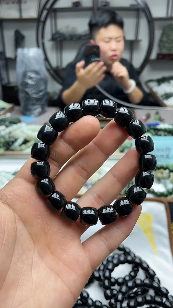 未镶嵌手串和田玉纯天然新疆塔县黑青12直切