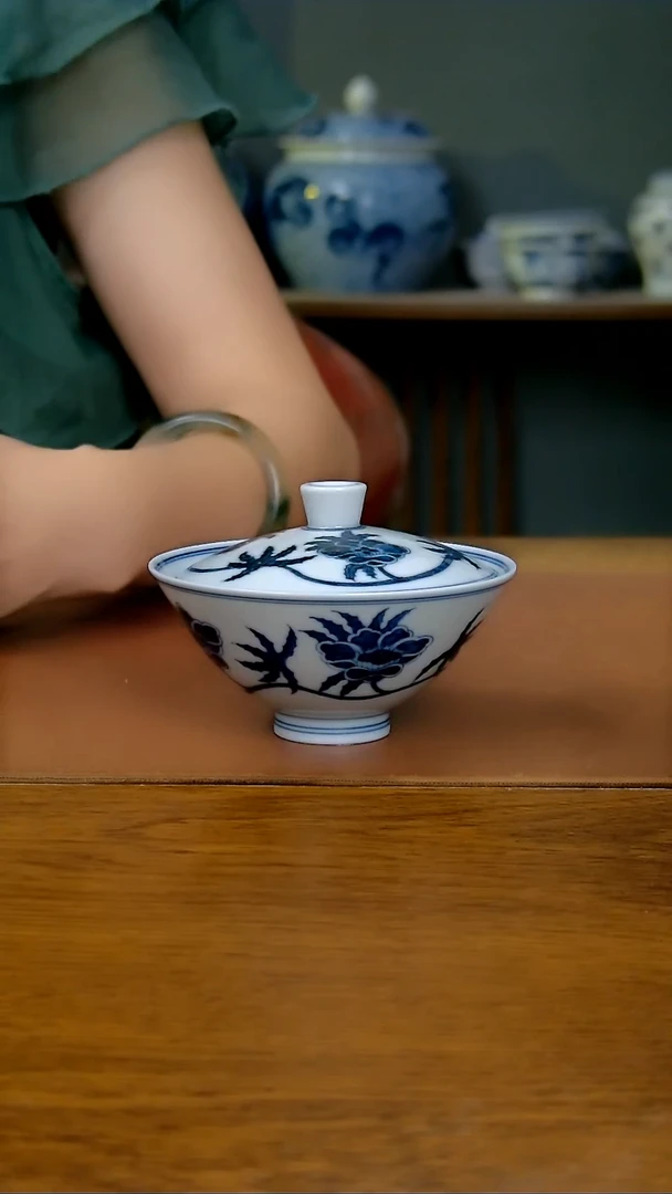 陶瓷秋葵斗笠两才盖碗