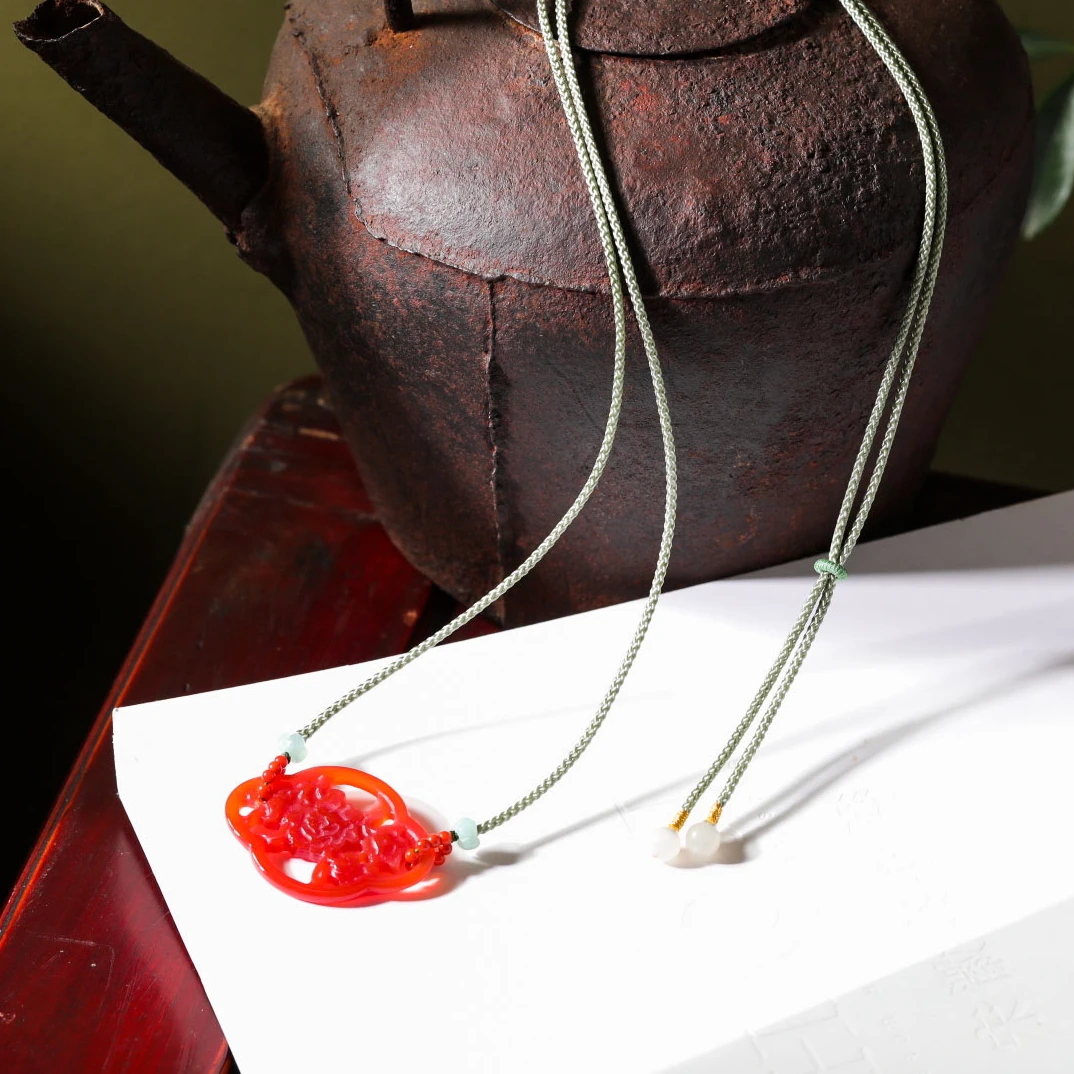 【意婵】精品天然自然风化老玛瑙项链翡翠和田玉南红玛瑙-911697