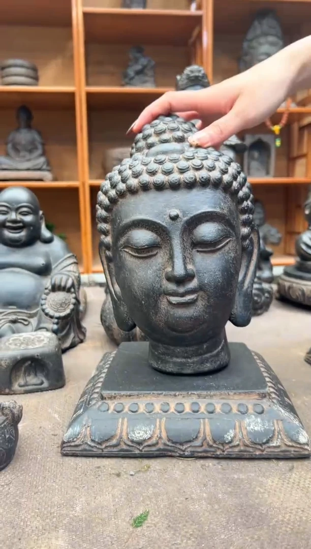 陶土小佛首+莲花底座