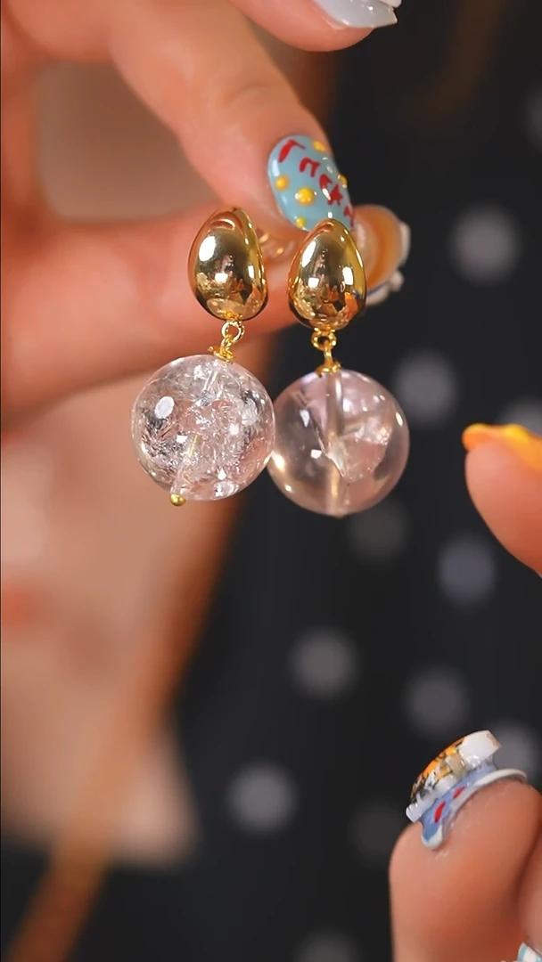 未镶嵌珠宝半成品水晶F598-爆彩 粉阿塞 水晶耳挂