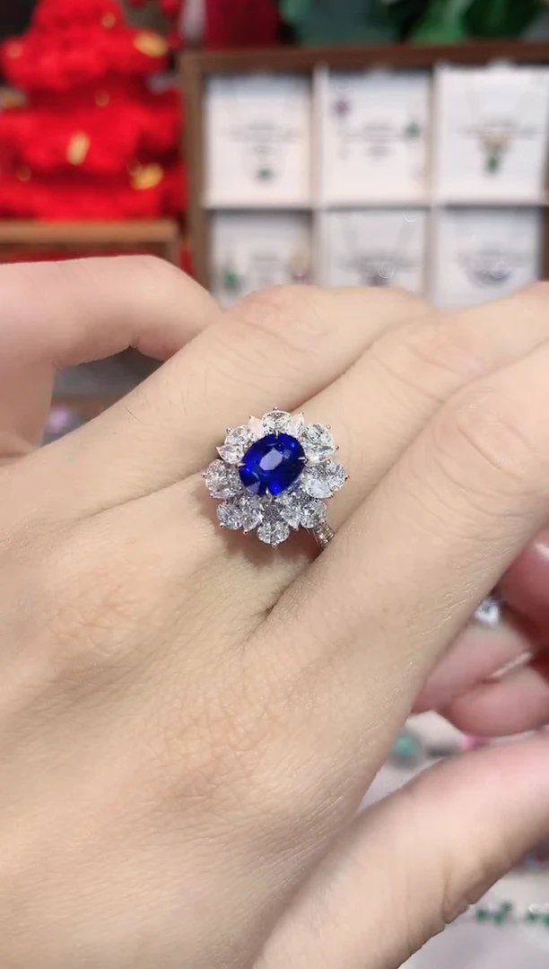 戒指蓝宝石18K金镶嵌2.09ct/天然宝石/七天无理由