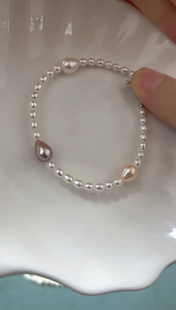 银S925镶嵌手绳淡水珍珠米珠手链