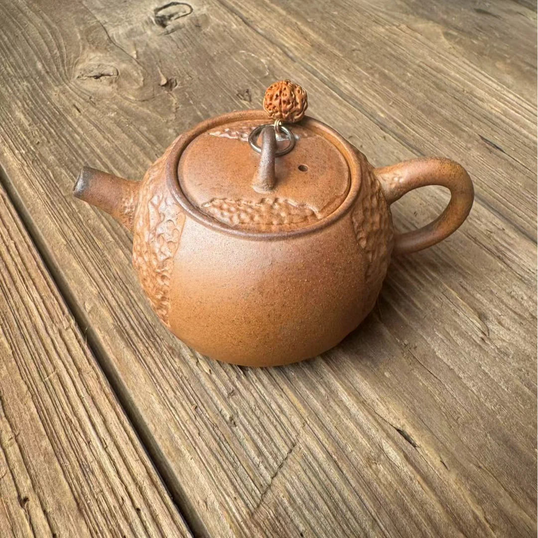 复古风仿柴烧陶瓷粗陶原矿老岩泥家用泡茶壶半手工泥壶精美养包浆